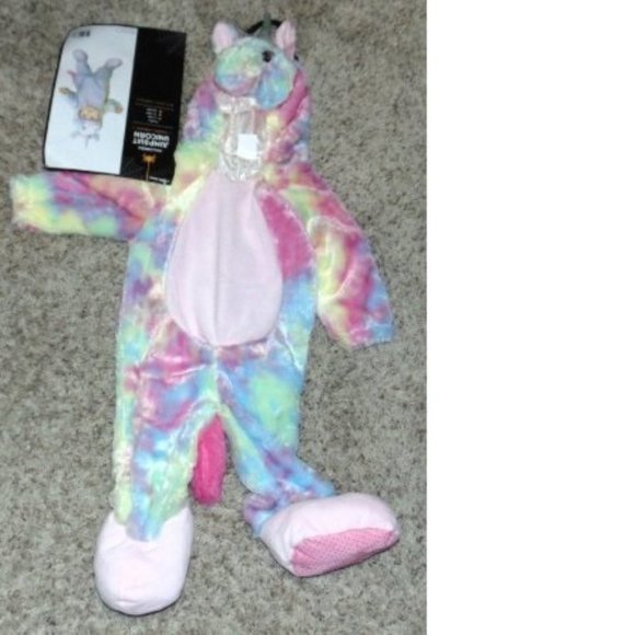 Baby Unicorn Rainbow Halloween Costume 6/12 months 1 Pc Hooded Footed Jumpsuit - Picture 1 of 6